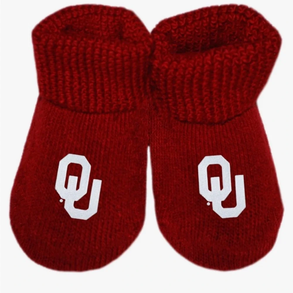 NEW Two Pair Creative Knitwear University Oklahoma Sooners Newborn Bootie Socks